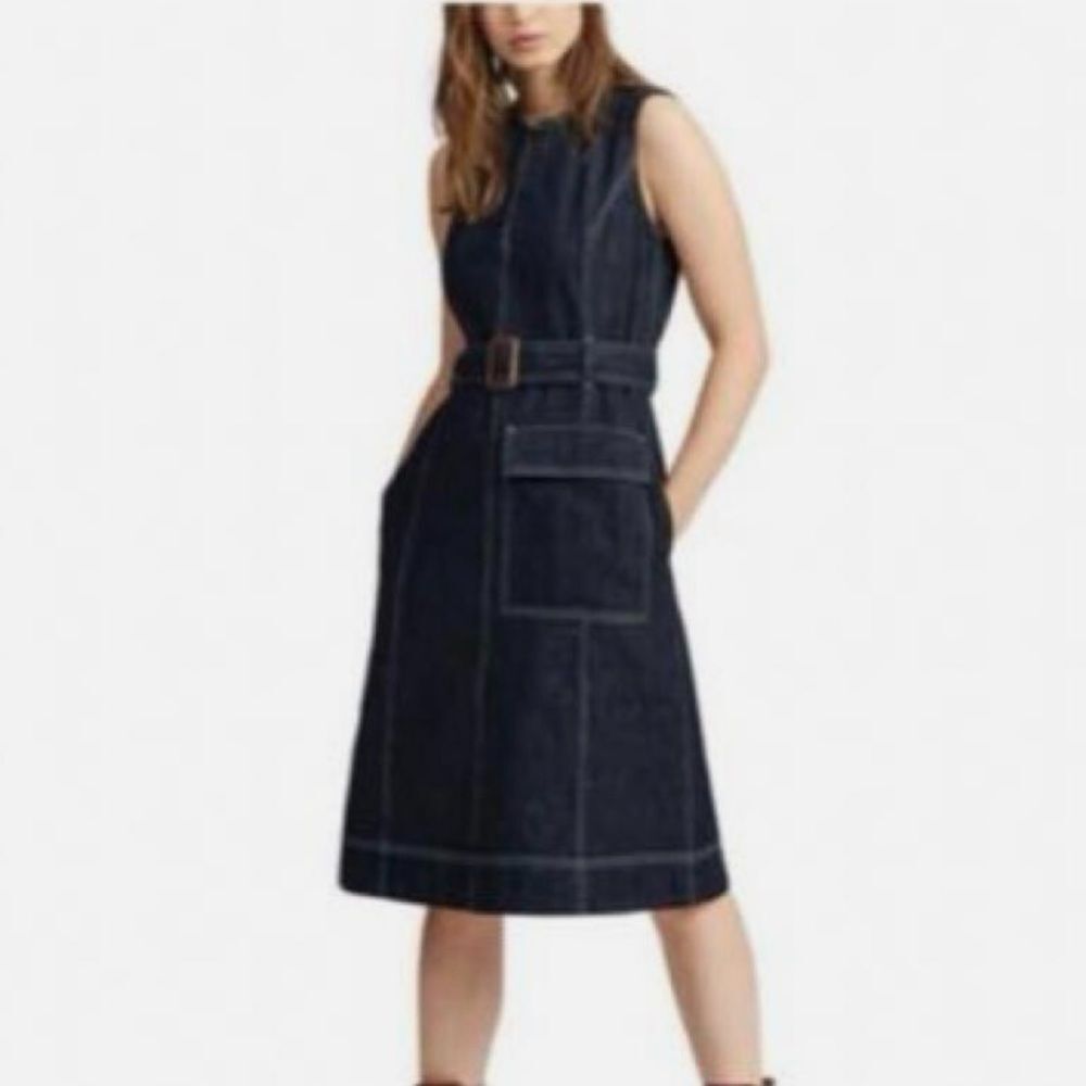 Polo Ralph Lauren Rigid Japanese Denim Indigo Fit Flare Belted Dress Contrast 14 - Picture 2 of 15